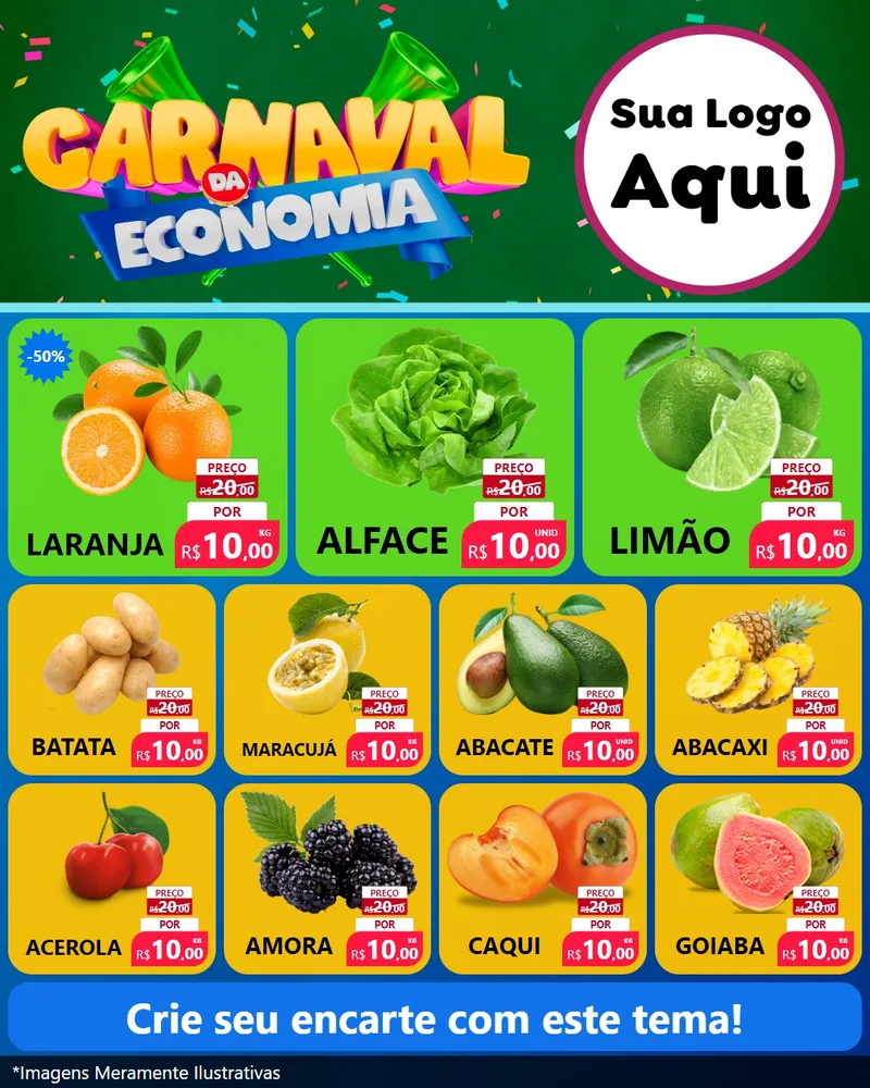Modelo de Rede Social para Feed Instagram com o tema Carnaval da Economia para Hortifrúti