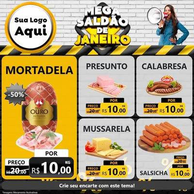 Modelo de Rede Social para Feed Facebook com o tema Mega Saldão de Janeiro para Frios e Laticínios