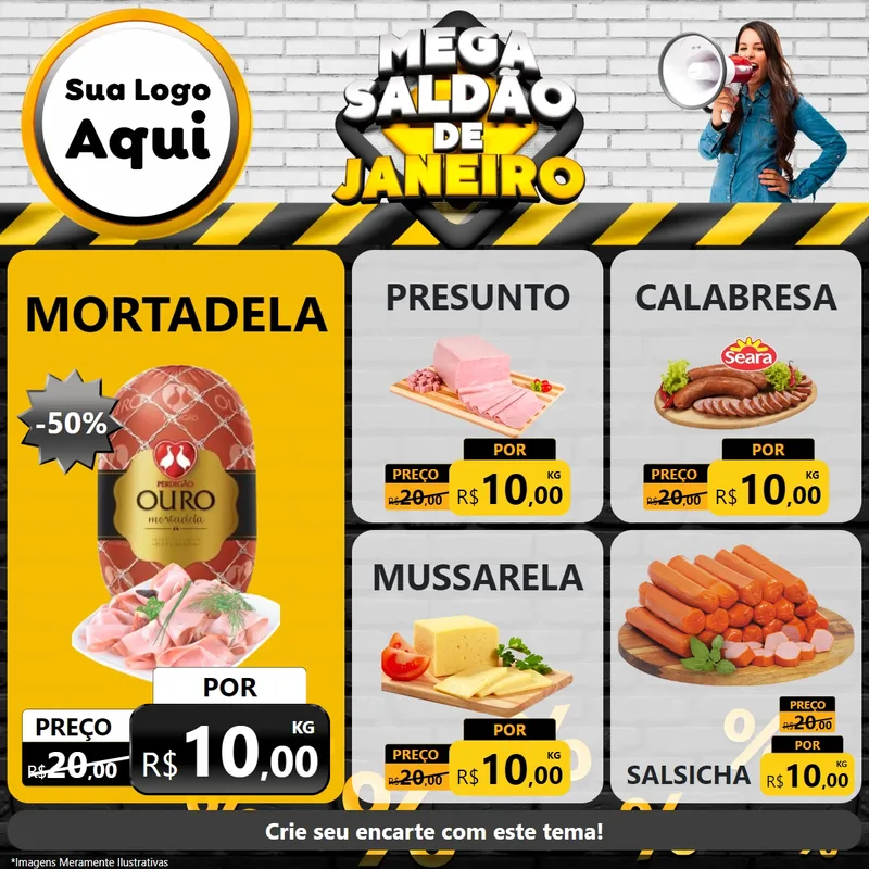 Modelo de Rede Social para Feed Facebook com o tema Mega Saldão de Janeiro para Frios e Laticínios