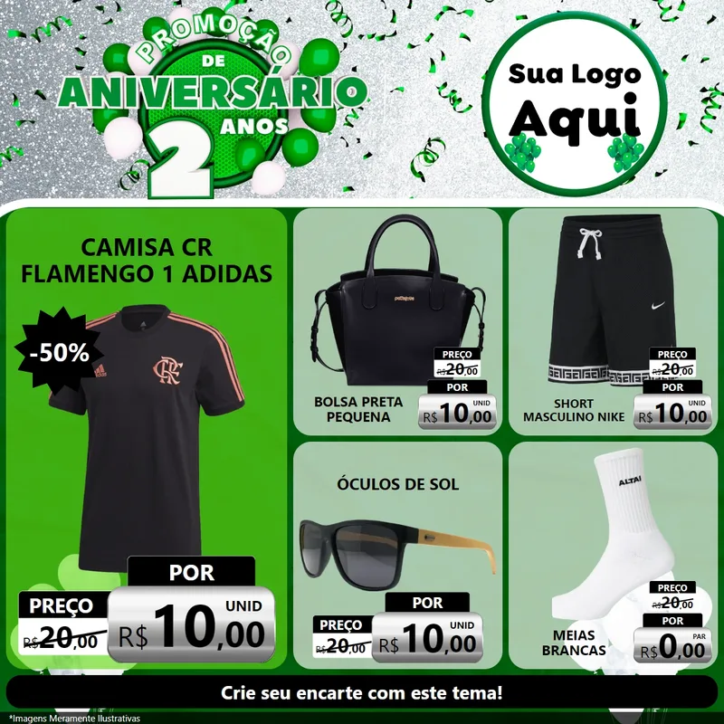Modelo de Rede Social para Feed Facebook com o tema Promoção de Aniversário - 2 Anos para Roupas e acessórios