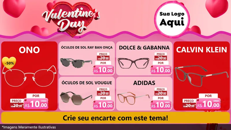 Modelo de TV para TV Horizontal com o tema Valentine's Day para Óticas