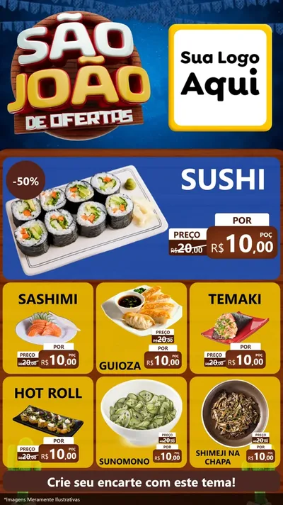 Modelo de Rede Social para Stories com o tema São João Ofertas Imbatíveis! - Junina para Comida japonesa