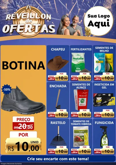 Modelo de Encarte para Encarte A4 Vertical com o tema Réveillon de Ofertas para Agropecuária