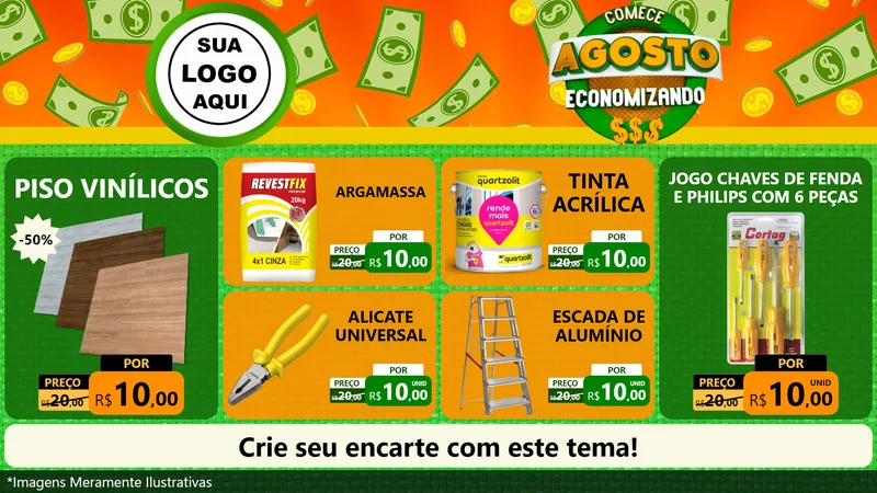 Modelo de TV para TV Horizontal com o tema Comece Agosto Economizando para Material para Construção