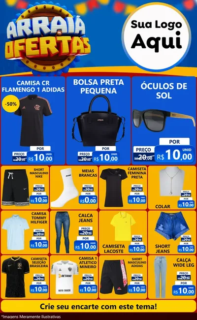 Modelo de Encarte para Encarte Grande com o tema Arraiá de Ofertas - Junina para Roupas e acessórios