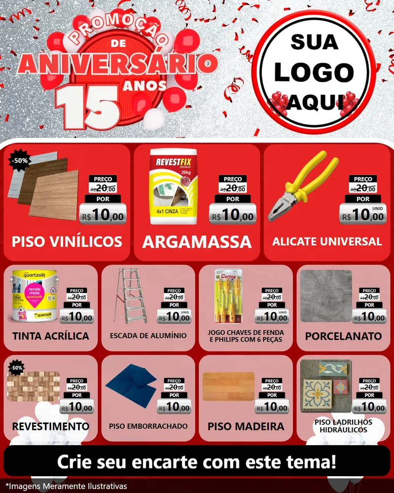 Modelo de Rede Social para Feed Instagram com o tema Promoção de Aniversário - 15 Anos para Material para Construção