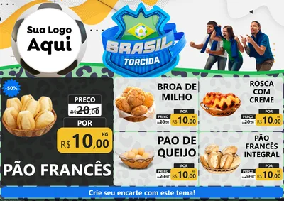 Modelo de Encarte para Encarte A4 Horizontal com o tema Brasil Torcida - Copa para Padaria