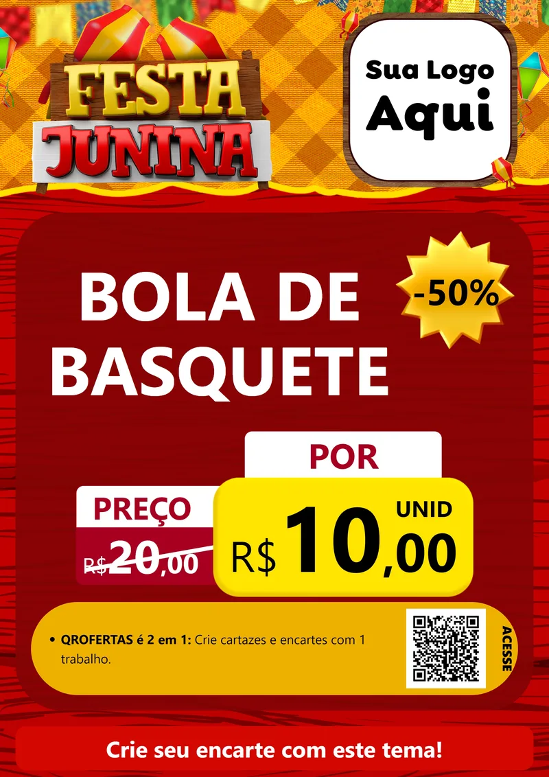 Modelo de Cartaz para Cartaz A4 Vertical com o tema Festa Junina para Artigos Esportivos