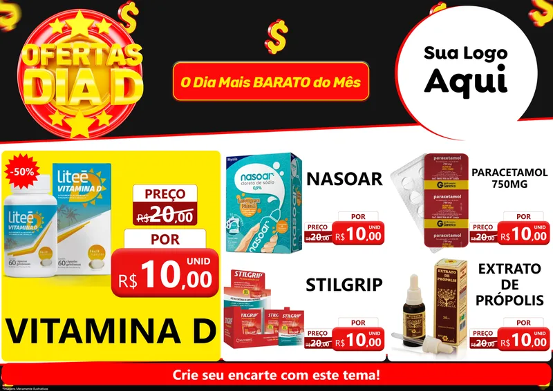 Modelo de Encarte para Encarte A4 Horizontal com o tema Dia D para Farmácia