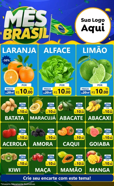 Modelo de Encarte para Encarte Grande com o tema Mês do Brasil para Hortifrúti