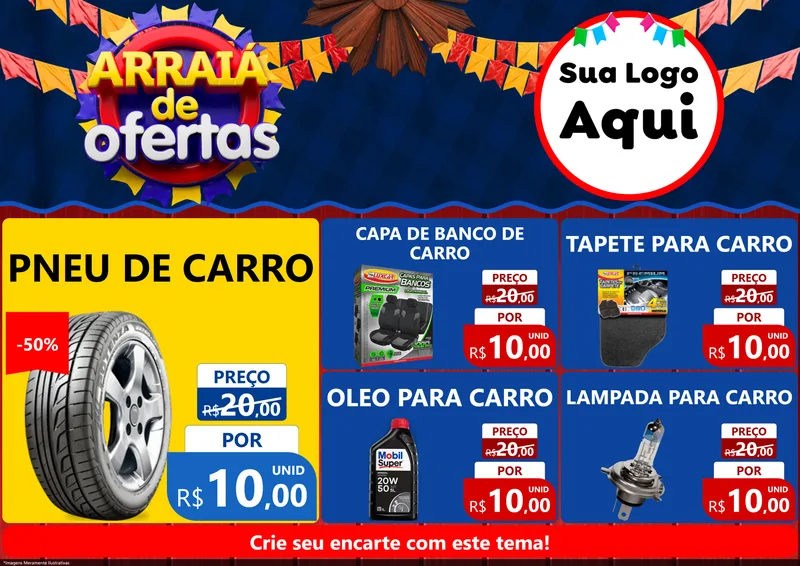Modelo de Encarte para Encarte A4 Horizontal com o tema Arraiá de Ofertas para Auto peças