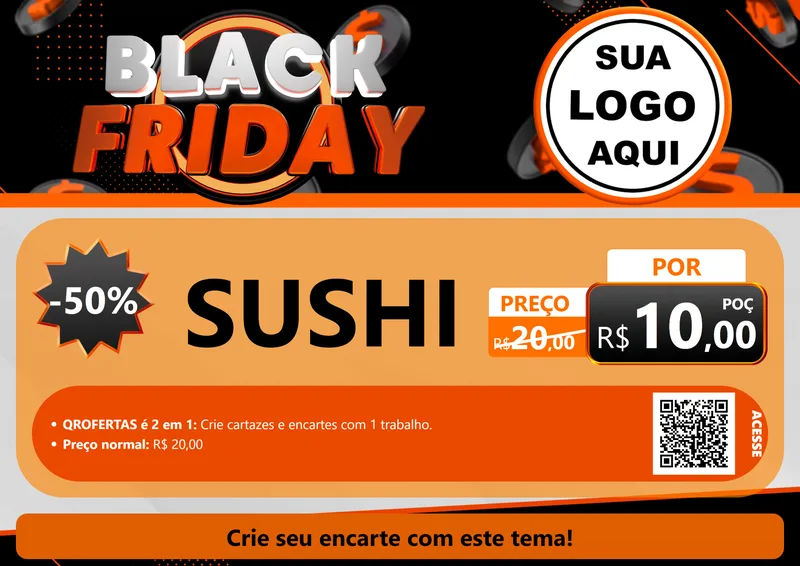 Modelo de Cartaz para Cartaz A4 Horizontal com o tema Black Friday para Comida japonesa