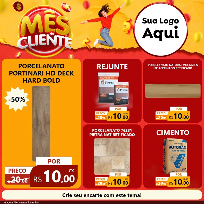 Modelo de Rede Social para Feed Facebook com o tema Mês do Cliente para Pisos e revestimentos