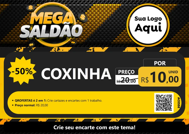 Modelo de Cartaz para Cartaz A4 Horizontal com o tema Mega Saldão para Salgadaria