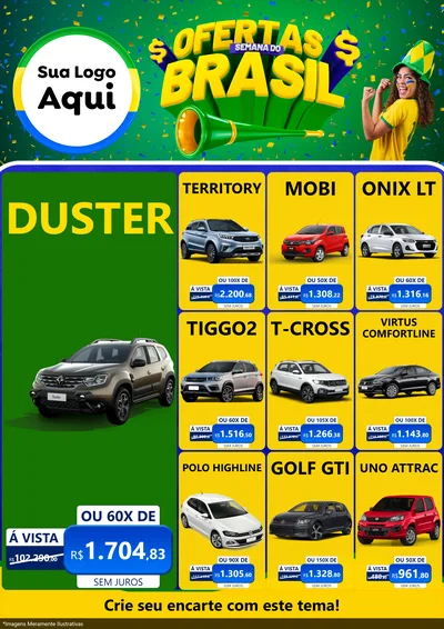 Modelo de Encarte para Encarte A4 Vertical com o tema Ofertas Semana do Brasil para Concessionaria de Carros