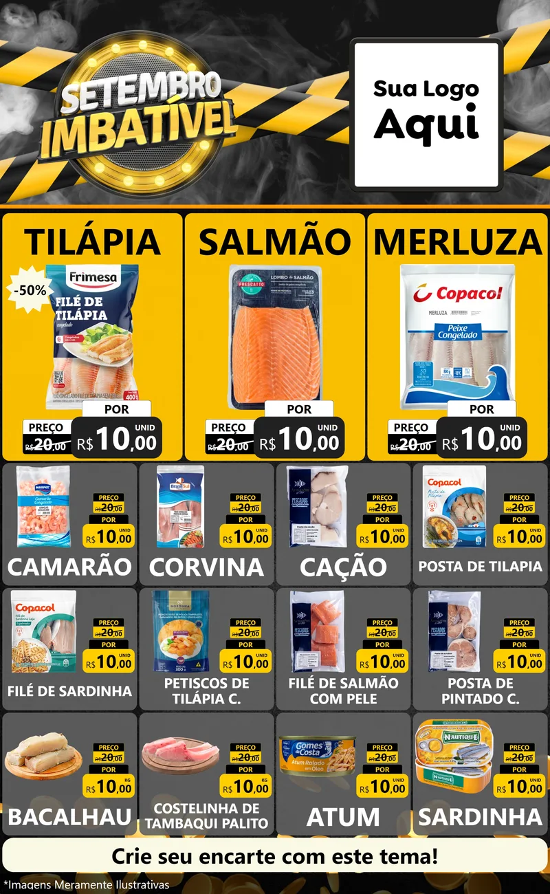 Modelo de Encarte para Encarte Grande com o tema Setembro Imbatível para Peixaria