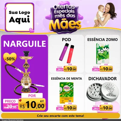 Modelo de Rede Social para Feed Facebook com o tema Ofertas Especiais - Mês das Mães para Tabacaria