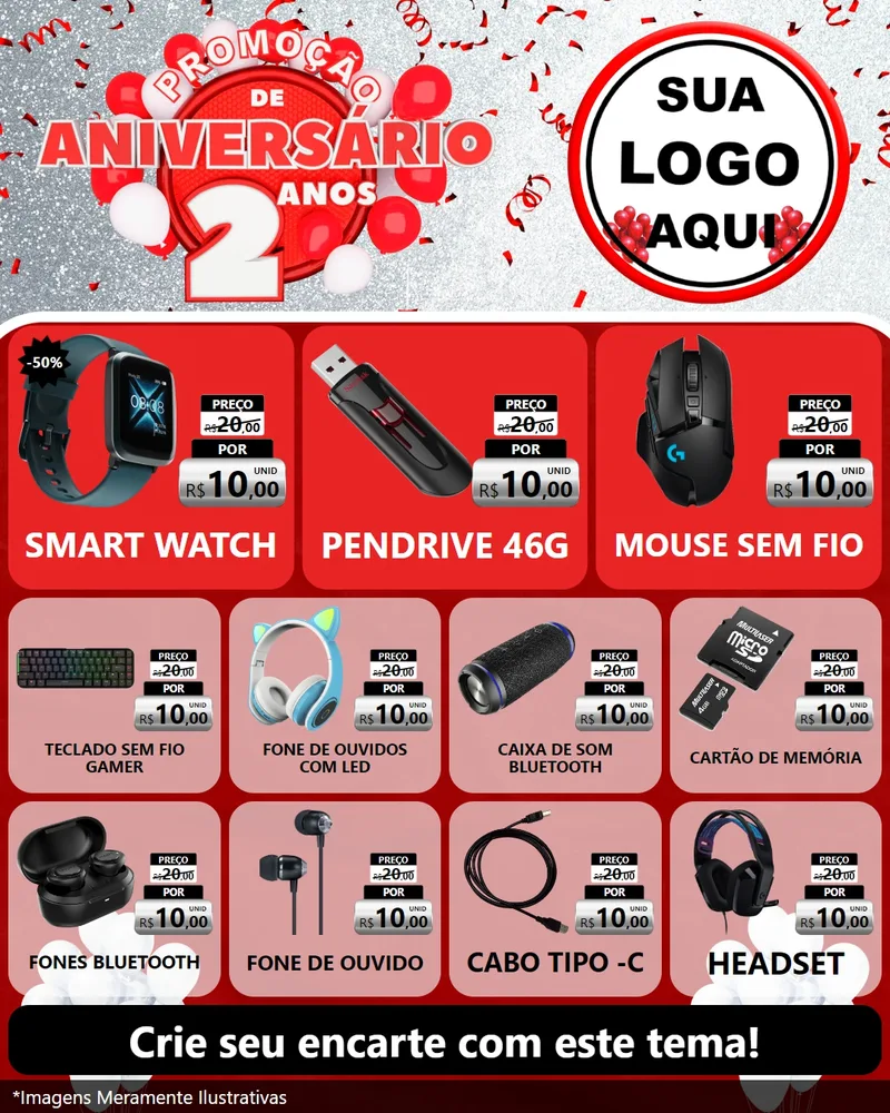 Modelo de Rede Social para Feed Instagram com o tema Promoção de Aniversário - 2 Anos para Informática