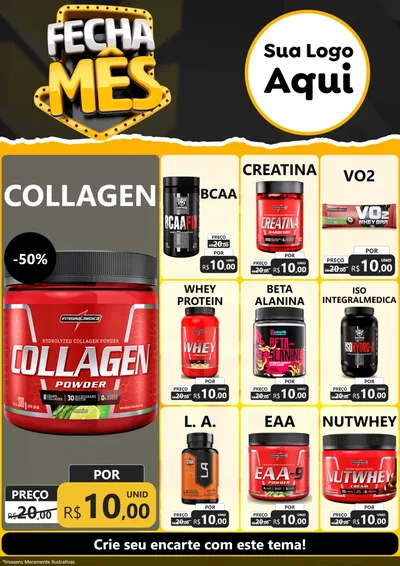 Modelo de Encarte para Encarte A4 Vertical com o tema Fecha Mês para Suplementos alimentares