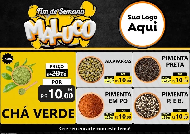 Modelo de Encarte para Encarte A4 Horizontal com o tema Fim de Semana Maluco para Produtos Naturais