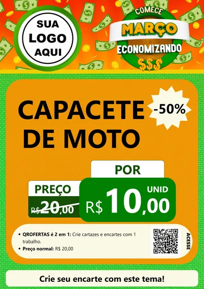 Modelo de Cartaz para Cartaz A4 Vertical com o tema Comece Março Economizando para Moto peças