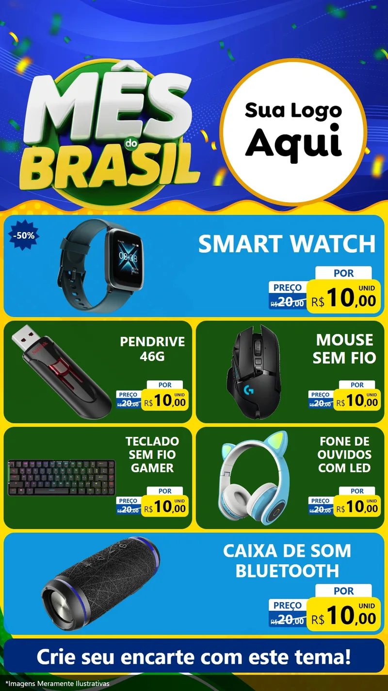 Modelo de TV para TV Vertical com o tema Mês do Brasil para Informática