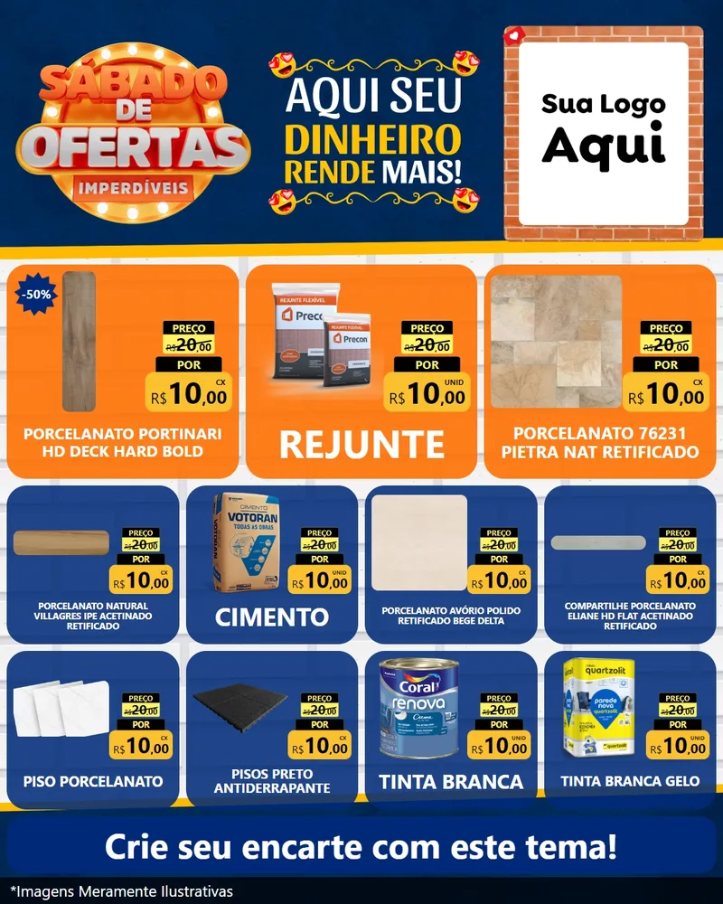 Modelo de Rede Social para Feed Instagram com o tema Sábado de Ofertas Imperdíveis para Pisos e revestimentos