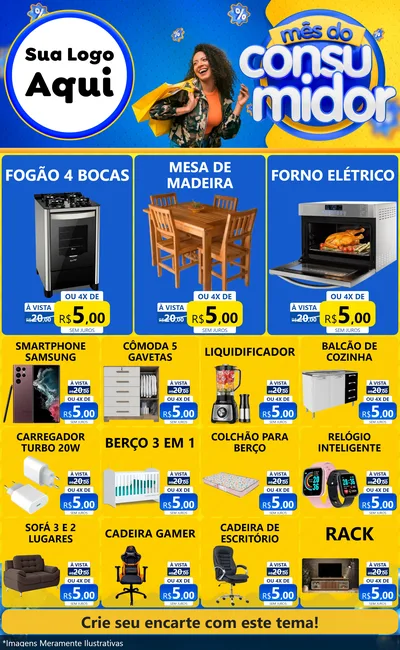 Modelo de Encarte para Encarte Grande com o tema Mês do Consumidor para Móveis e Eletro
