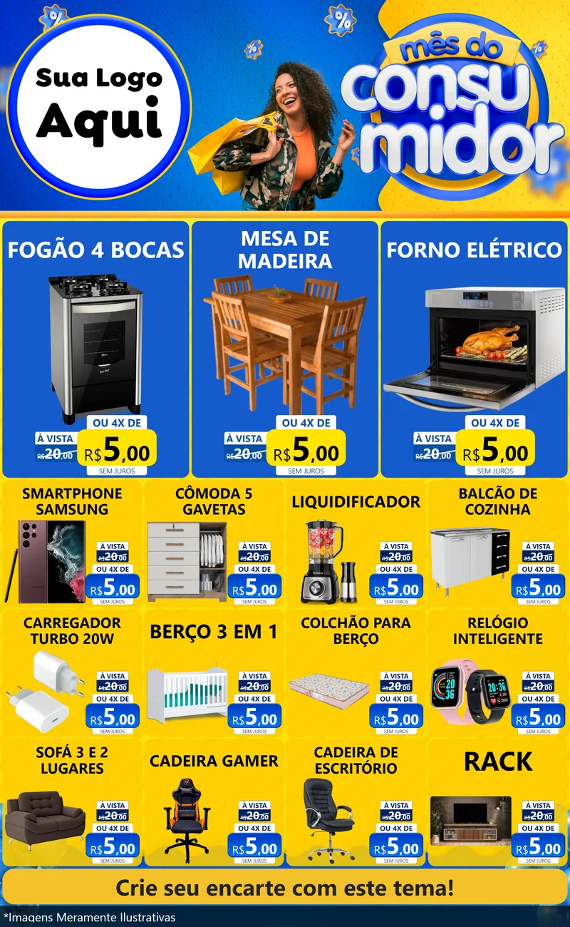 Modelo de Encarte para Encarte Grande com o tema Mês do Consumidor para Móveis e Eletro