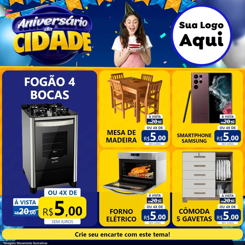 Modelo de Rede Social para Feed Facebook com o tema Aniversário da Cidade para Móveis e Eletro