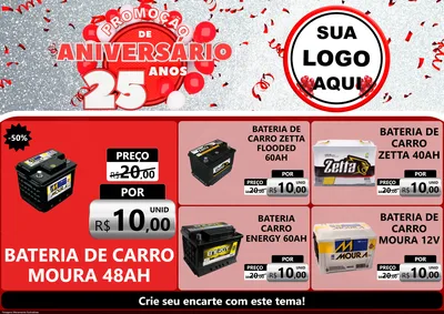 Modelo de Encarte para Encarte A4 Horizontal com o tema Promoção de Aniversário - 25Anos para Baterias Elétricas