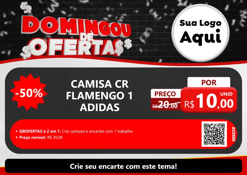 Modelo de Cartaz para Cartaz A4 Horizontal com o tema Domingou de Ofertas para Roupas e acessórios