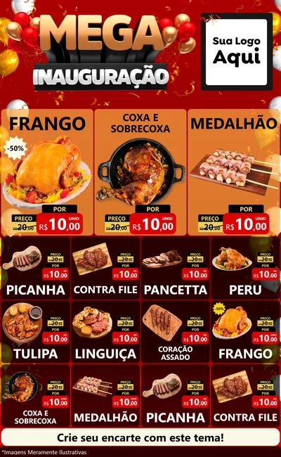 Modelo de Encarte para Encarte Grande com o tema Mega Inauguração para Assados