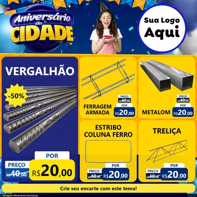 Modelo de Rede Social para Feed Facebook com o tema Aniversário da Cidade para Ferragens