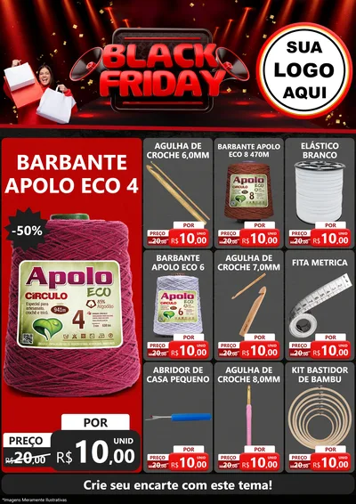 Modelo de Encarte para Encarte A4 Vertical com o tema Black Friday para Armarinho e Aviamentos
