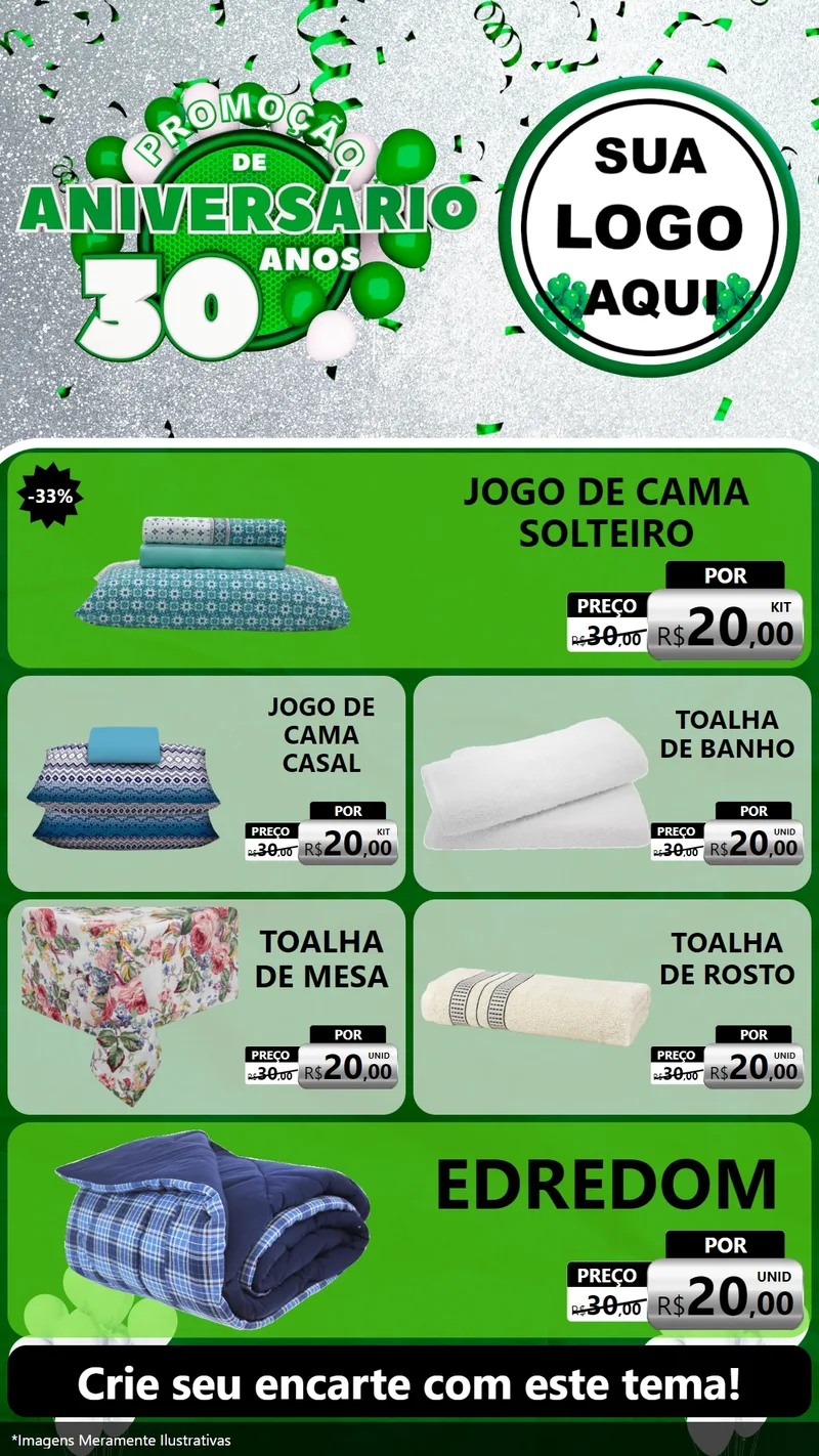 Modelo de TV para TV Vertical com o tema Promoção de Aniversário - 30 Anos para Cama, Mesa e Banho