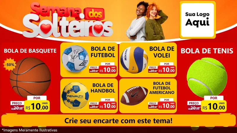 Modelo de TV para TV Horizontal com o tema Semana dos Solteiros para Artigos Esportivos