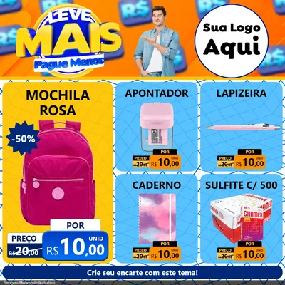 Modelo de Rede Social para Feed Facebook com o tema Leve Mais, Pague Menos para Papelaria