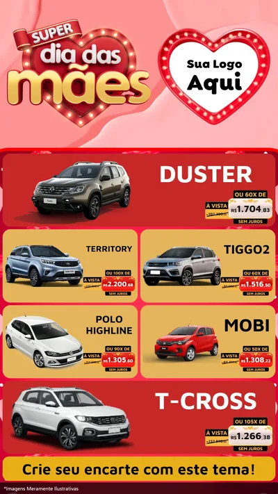 Modelo de TV para TV Vertical com o tema Super Dia Das Mães para Concessionaria de Carros