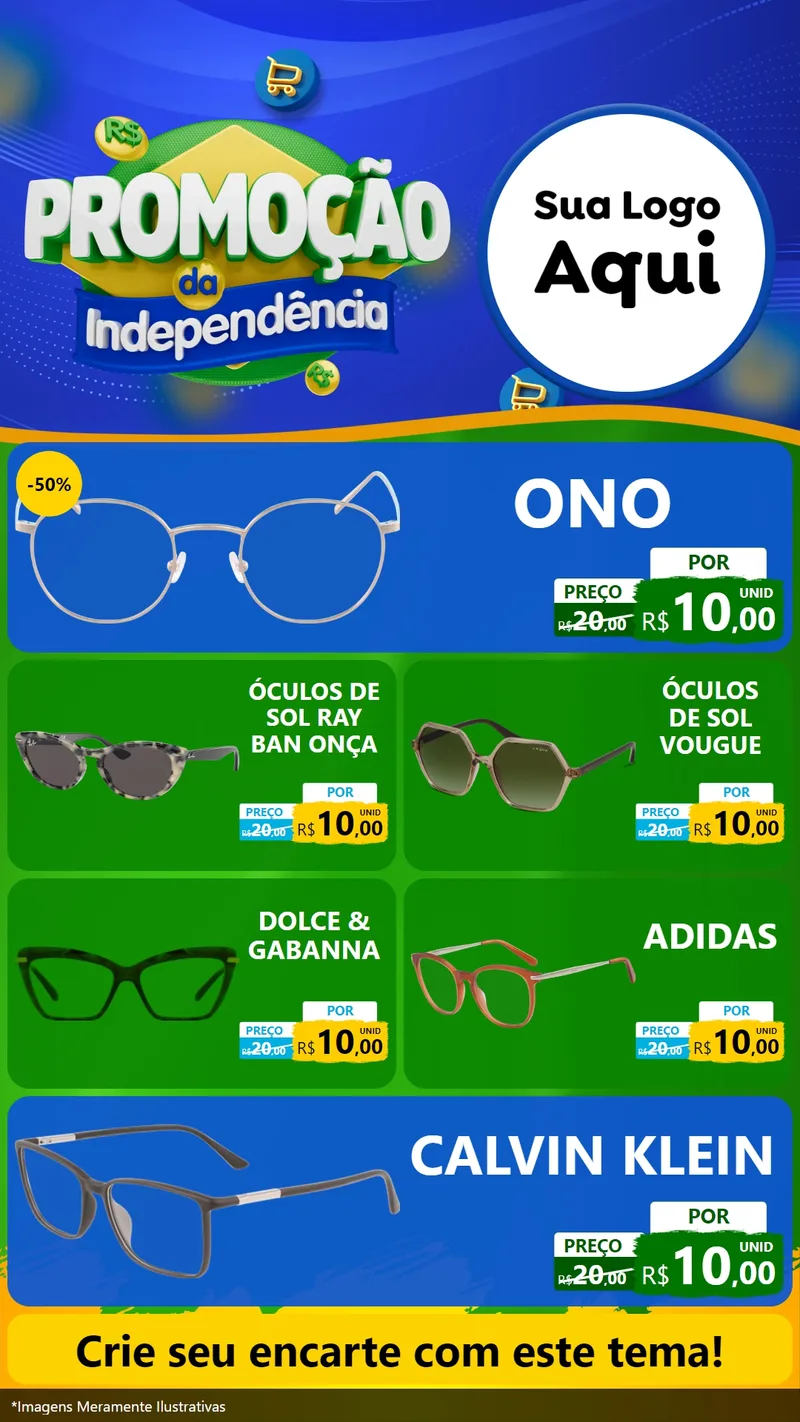 Modelo de TV para TV Vertical com o tema Promoção da Independência para Óticas