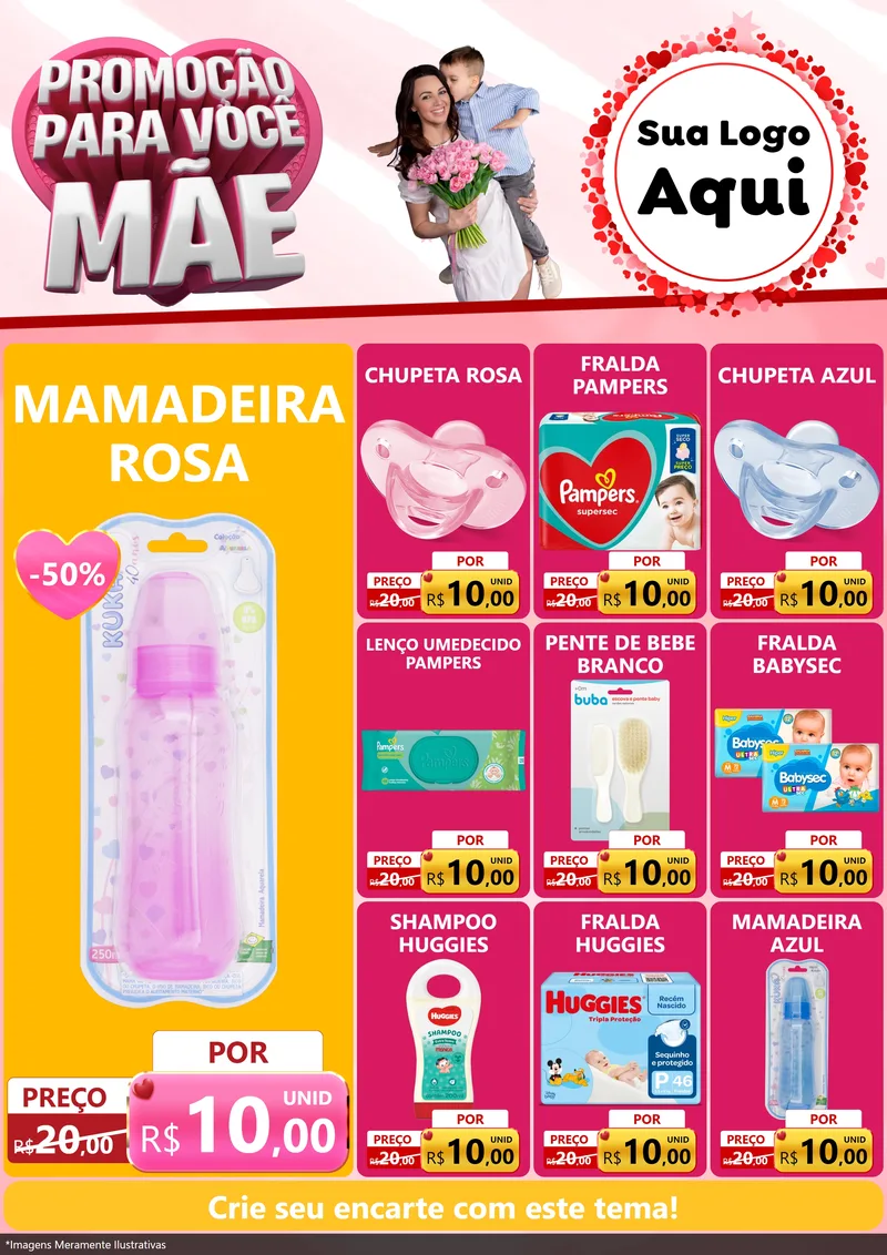Modelo de Encarte para Encarte A4 Vertical com o tema Promoção Para Você Mãe para Bebês