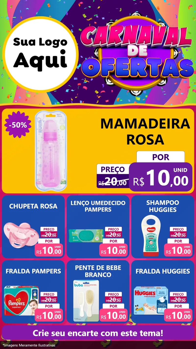 Modelo de Rede Social para Stories com o tema Carnaval de Ofertas para Bebês
