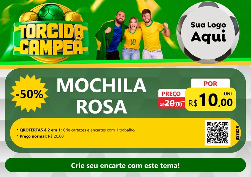 Modelo de Cartaz para Cartaz A4 Horizontal com o tema Torcida Campeã - Copa para Papelaria