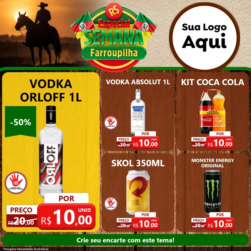 Modelo de Rede Social para Feed Facebook com o tema Especial Semana Farroupilha para Distribuidora de bebidas