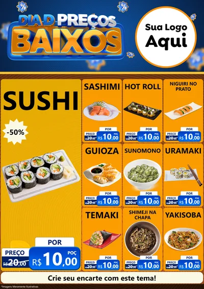 Modelo de Encarte para Encarte A4 Vertical com o tema Dia D Preço Baixo para Comida japonesa
