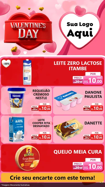 Modelo de TV para TV Vertical com o tema Valentine's Day para Frios e Laticínios