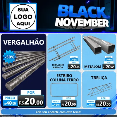 Modelo de Rede Social para Feed Facebook com o tema Black November para Ferragens