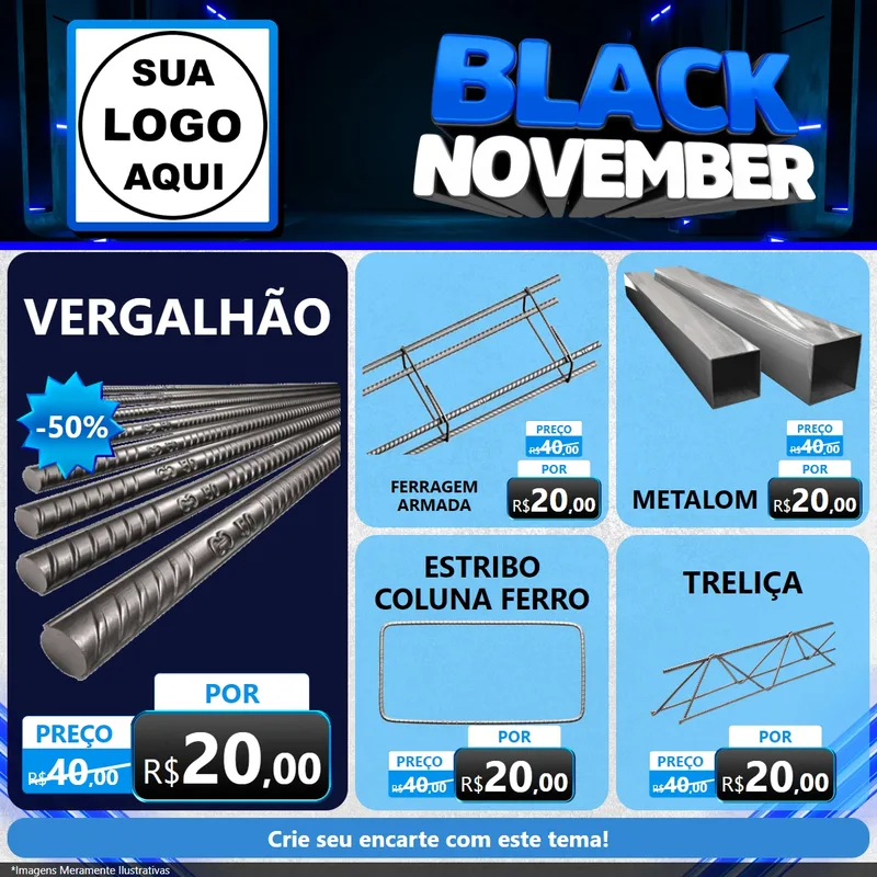 Modelo de Rede Social para Feed Facebook com o tema Black November para Ferragens