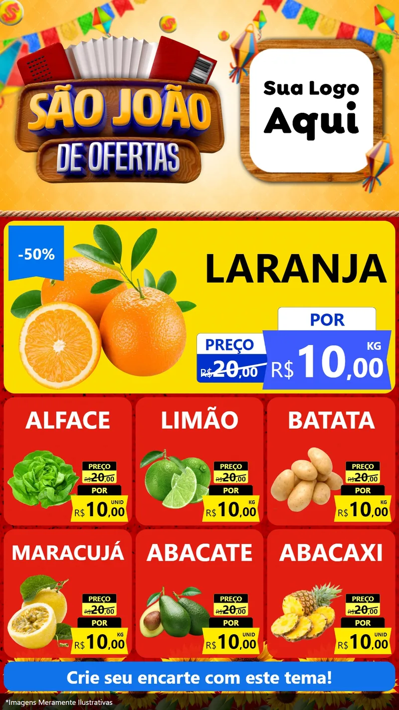 Modelo de Rede Social para Stories com o tema São João de Ofertas para Hortifrúti