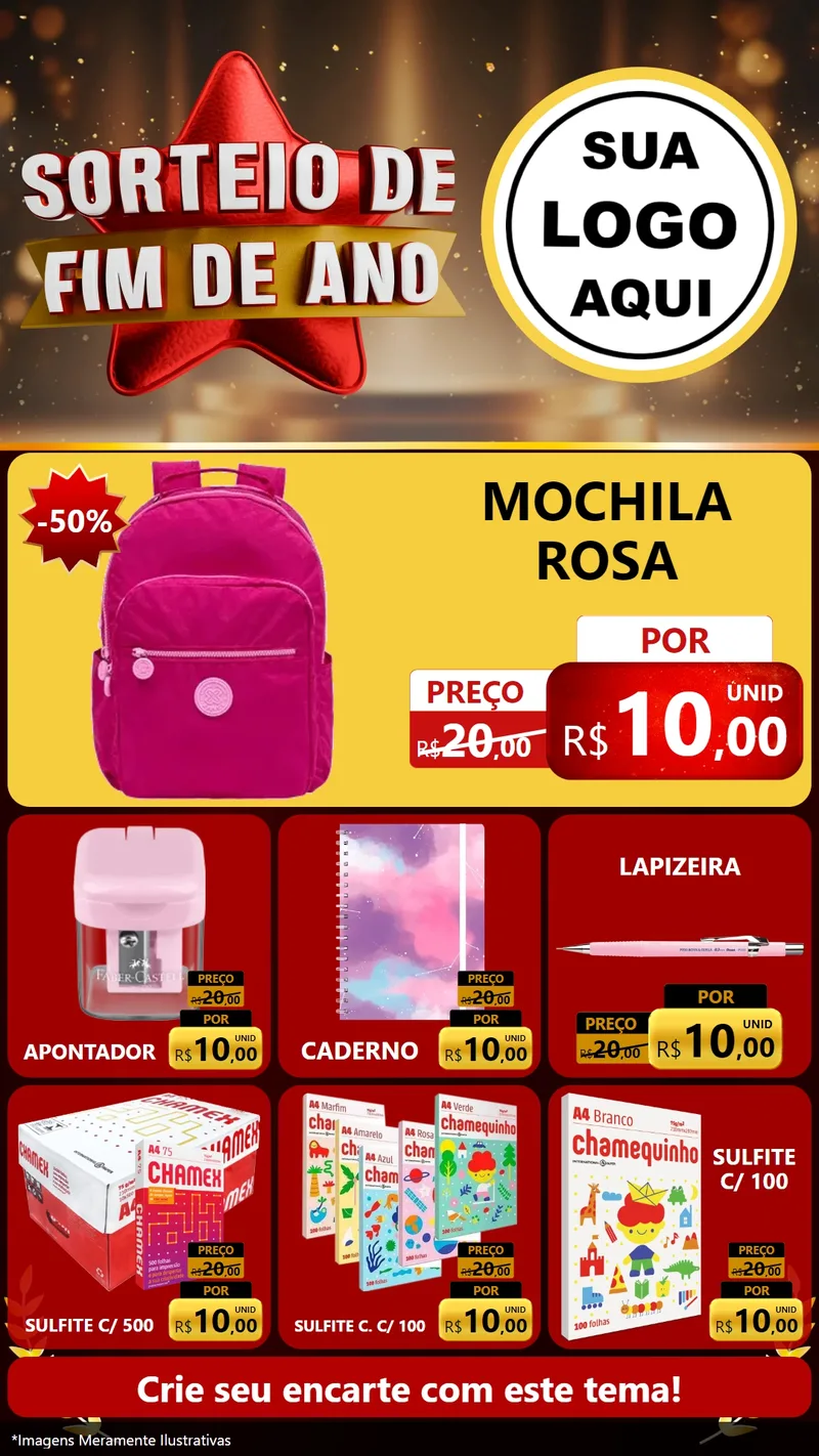 Modelo de Rede Social para Stories com o tema Sorteio de Fim de Ano para Papelaria